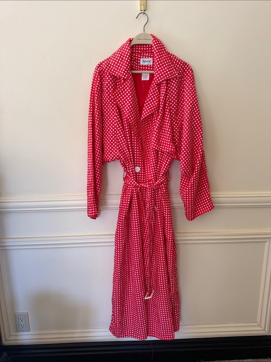 Mosaic Jackets & Blazers - Whimsy Red White Polka Dot Rain Trench Coat Jacket by Mosaic Size XL